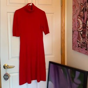 Cherry Tomato Red Turtleneck Sweater Dress